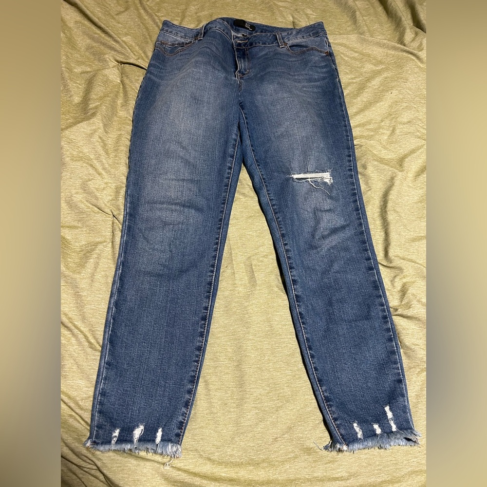 1822 Denim Blue Distressed Ankle Jeans